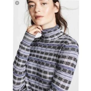 Theory Blue & Black Knit Prosecco Long Sleeve Turtleneck Top